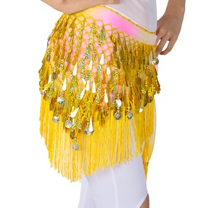 Pañuelo de cadera para danza del vientre con borlas y lentejuelas, falda triangular con monedas, ropa para festivales de música - Product Image 4