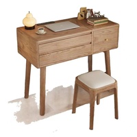 Nouvelle Coiffeuse Convertible en Bois de Chêne Massif avec Miroir LED, Port de Charge USB, Couvercle Rabattable et Design Silencieux