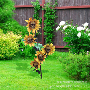 Ornements de jardin en résine en forme de crâne de tournesol, décoration d'Halloween extérieure, en forme de fleur, en résines synthétiques - Product Image 4