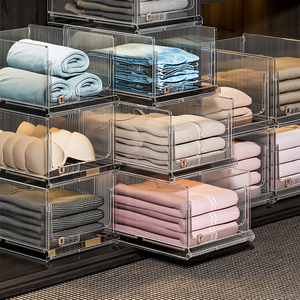 Organizadores de armario plegables transparentes, contenedores de almacenamiento de plástico apilables, estante de cajón para ropa, contenedor de almacenamiento de armario - Product Image 5