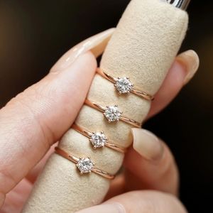 Xinfly 18k Pure Gold Jewelry VS FG Six Prong <b>Solitaire</b> Round Brilliant Diamond Wedding Engagement <b>Ring</b> - Product Image 5