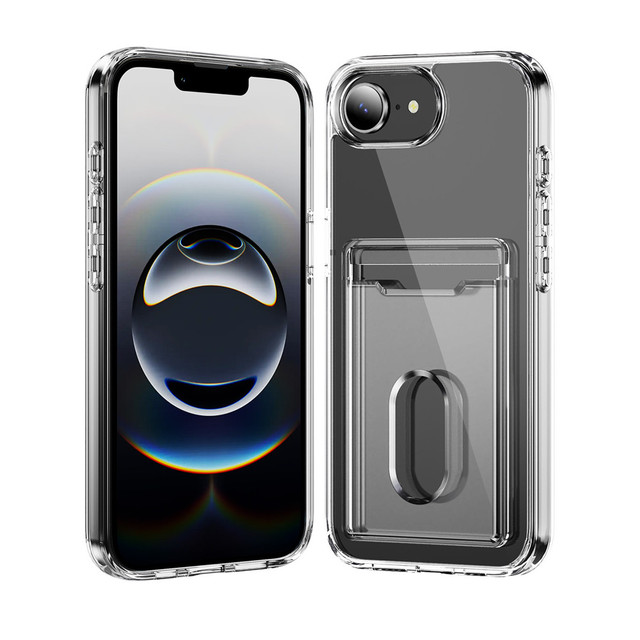 4 Corner Anti Shock Wallet Phone Case Card Slot Pocket Crystal PC TPU Clear Cover for iPhone 17 16e 16 Pro Max 15 Plus 14 13