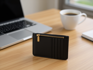 Portacarte con cerniera a 5 strati in pelle PU nera per carte e portafogli - Product Image 2