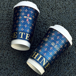 Customized logo Papercup TakeAway Disposable Ripple Double Wall 8 12oz to Go Boba Milk Tea Coffee Paper Cup with Holder <strong>Carrier</strong> - Product Image 2