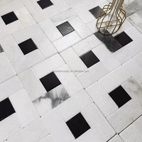 Mosaïque de marbre noir et blanc, motif tressé, pour crédence de cuisine, mur de salle de bain et sol