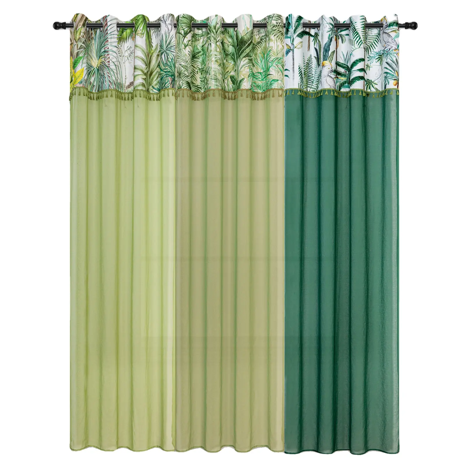 Ltaly Style Romantic Window Curtain Printed White Green Velvet Sheer Splicing Curtain For livingroom
