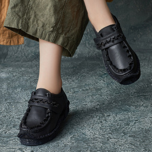Chaussures décontractées pour femmes, style ethnique rétro, faites à la main, en cuir de vachette, à semelle souple, boutonnées, à coupe basse, confortables - Product Image 1