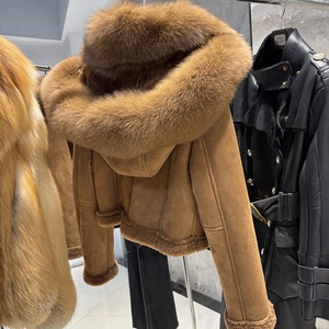 Chaqueta de Gamuza Camel con Capucha para <span class=keywords><strong>Mujer</strong></span>, Invierno 2025, Chaqueta de Cuero Auténtico - Product Image 4