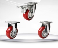 Roue pivotante industrielle en PU rouge de 4 pouces (100 mm) avec plaque pour chariot