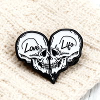 1/2 pièces Broche crâne cœur noir et blanc, Badge Gothique Amoureux, Épingle Rétro Noir et Blanc pour Vestes, Chapeaux, Sacs, Cadeau Humour Noir