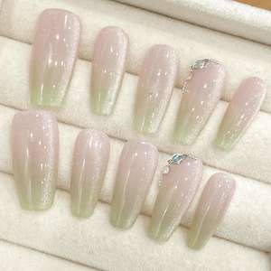 <span class=keywords><strong>Uñas</strong></span> <span class=keywords><strong>Postizas</strong></span> Hechas a Mano de Alta Calidad, Forma de Ataúd Larga, Color Rojo, Flores Pequeñas Pintadas a Mano, Reutilizables, Venta al Por Mayor de Fábrica - Product Image 6