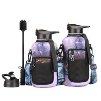 Bouteille d'eau de sport écologique à large ouverture en acier inoxydable, demi-gallon, motivante, 1,5 L/2,2 L, avec housse, cadeaux, Zen asiatique