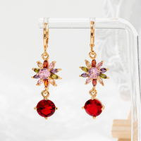 Anting-anting bunga wanita, anting bunga kubik warna pelangi zirkon Korea