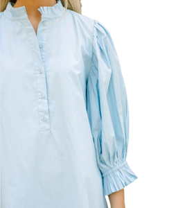 2024 <span class=keywords><strong>vestiti</strong></span> di moda di nuovo arrivo in cotone <span class=keywords><strong>blu</strong></span> Casual a maniche lunghe a sbuffo in vita a pieghe abito al ginocchio per la vocazione alla spiaggia - Product Image 4