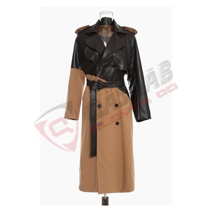 Nouvel arrivage de manteaux d'hiver à la mode avec patchwork de manteaux de mode à manches en cuir PU avec ceinture fabriqués par Qasaabco - Product Image 1