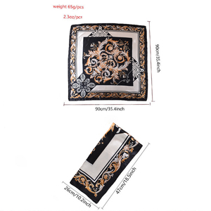 Nuovo <span class=keywords><strong>Foulard</strong></span> Quadrato da Donna 90x90 in <span class=keywords><strong>Seta</strong></span> Simulata Stile Barocco Stampato Sciarpa in Raso di <span class=keywords><strong>Seta</strong></span> Sciarpa da Donna Scialle <span class=keywords><strong>Nero</strong></span> Fazzoletto - Product Image 4