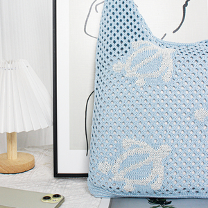 2025 donna estate uso quotidiano Sky Blue tartaruga marina Logo <span class=keywords><strong>borse</strong></span> Tote all'<span class=keywords><strong>uncinetto</strong></span> moda all'ingrosso cavità <span class=keywords><strong>borse</strong></span> da spiaggia per il pendolarismo - Product Image 5