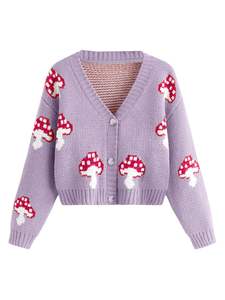 OEM ODM Custom <b>Women's</b> <b>Cardigan</b> Sweater <b>Long</b> Sleeve V Neck Button Down Knit Jacquard Knitwear Fall Preppy Clothes - Product Image 2