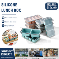 Boîte alimentaire carrée compartimentée sans BPA, compatible micro-ondes, réfrigérateur et lave-vaisselle, moule de stockage en silicone en gros avec couvercles