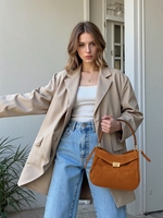 Tas Tote Kulit Sapi Lapis Doff Berkapasitas Besar dengan Ritsleting Kulit Suede Awet dan Dapat Dipesan Secara Online, Tas Selempang Bahu untuk Musim Gugur dan Musim Dingin