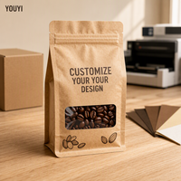 Sacs d'emballage pour café imprimés sur mesure avec film métallisé et sacs à huit soudures latérales, emballage en papier kraft sur mesure pour grains de café