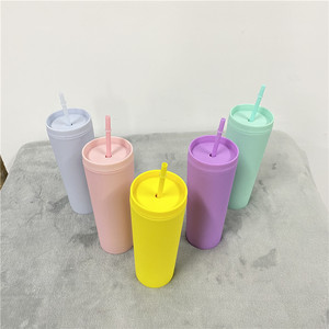 Cadeau de demoiselle d'honneur USA couleurs pastel 19oz 20oz couleur mate double paroi en plastique acrylique gobelet maigre tasses en plastique tasse avec paille - Product Image 5
