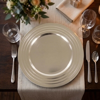 Assiette de présentation ronde en plastique PP de 13 pouces, personnalisable, pour mariage, événement, fête, salle à manger, couleur argent