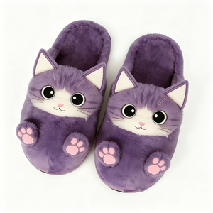 Custom Purple <b>cat</b> <b>plush</b> slippers, Cute <b>cat</b> face house slippers, <b>Cat</b> fuzzy indoor slippers, Animal <b>cat</b> slip-on home slippers - Product Image 4