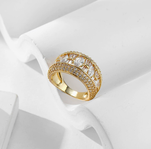 Anillo de Circonio Chapado en Oro, Anillo de Boda Geométrico, Joyería Retro para Mujer, para Fiestas y Bodas - Product Image 2