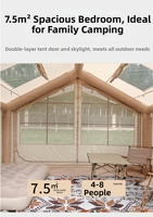 4 Saisons 7.5 ㎡   Tente de camping gonflable d'extérieur avec 2 portes, 2 fenêtres, en coton Oxford, imperméable, protection solaire, tente de glamping chaude