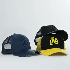 Nuovo Design 5 pannello cappellino da Baseball, personalizzato 3D camoscio ricamato cappello camionista, all'ingrosso maglia cappellini per gli uomini