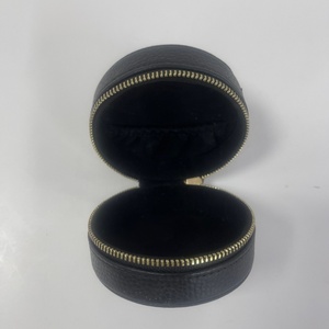 Round Mini Jewelry Organizer <b>Case</b> Top Grain Cowhide Leather With Zipper Closure for <b>Earrings</b> Rings Necklaces Gifts Box <b>Case</b> - Product Image 6