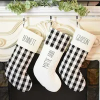 2022 New Arrival Hot Sell Buffalo Plaid Gingham Christmas Stocking Monogram Personalized Red White Christmas Quilt Stocking