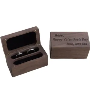 Caja de anillo de madera cuádruple caja de joyas caja de anillo de boda madera de nogal grabable para anillos de 3 4 piezas grandes