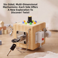 Balok Aktivitas Sensorik Kayu Busy Cube dengan Tombol Lampu, Kunci, Fidget, Melatih Motorik Halus, Mainan Edukasi Montessori untuk Balita