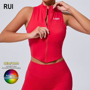 RUIQUWIN OEM Top de Yoga para Mujer con Cremallera, Cuello Alto, Ajuste Delgado, Sin Mangas, Transpirable, de Secado Rápido, Chaleco para Gimnasio, Fitness y Running - Product Image 1