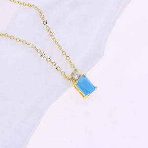 Collar de piedra turquesa con gota de agua de eslabones finos chapados en oro de 18 quilates, diseño elegante y moderno para aniversario Diario Femenino delicado - Product Image 3