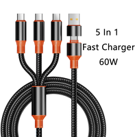 Câble USB 5 en 1 de haute qualité, câble tressé en nylon, USB C vers Type C 100W 6A, charge rapide et transfert de données pour divers appareils