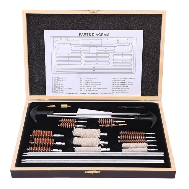 28 Pcs Universal Tactical Gun Accessories Wood Case Custom Brass Gun Cleaning Kit