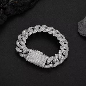 18Mm Wide Cuban <b>Bracelet</b> With Three Rows of Zirconium Classic Cuban <b>Bracelet</b> <b>Copper</b> Studded With Zirconium Tanjing Fashion - Product Image 3