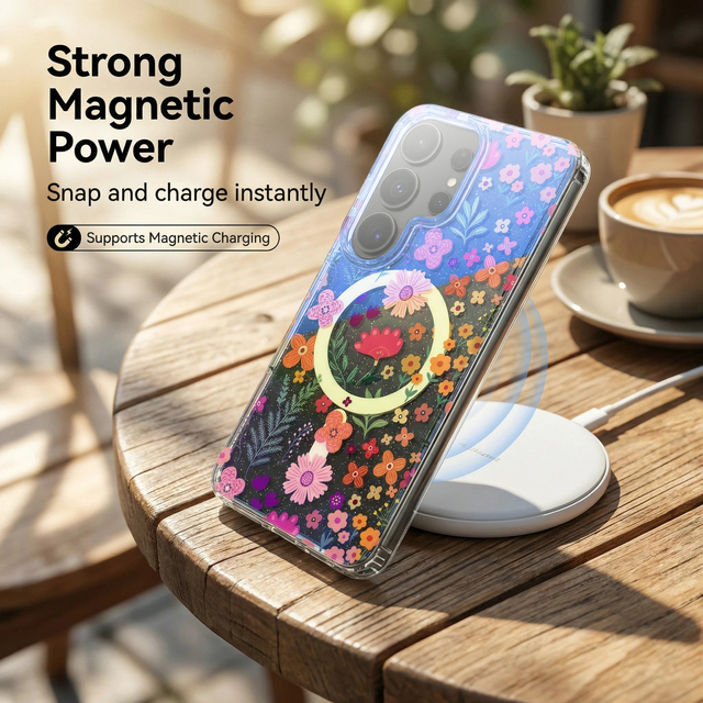 New Floral Flower Pattern Anti-Yellow Clear Shockproof Strong Magnetic Phone Case for Samsung Galaxy S26 Ultra S25 Plus S24 FE