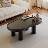 Table basse style crème, plateau en verre trempé, forme nuage, modèle noir