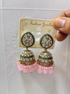 Top mode à la mode goutte d'eau cloche Jhumka boucles d'oreilles indien Kundan traditionnel pour dames ensemble de boucles d'oreilles pour les femmes - Product Image 2