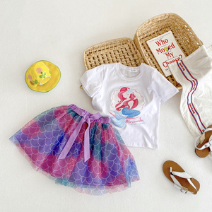 2022 Summer New <b>Girls</b> Sweet Mermaid Short <b>Skirt</b> Short Sleeve Children's Wholesale <b>Girls</b> Clothing Sets - Product Image 1