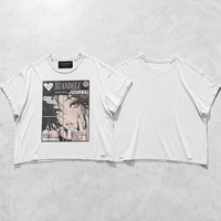 T-shirt court ample en coton épais 300 GSM avec logo personnalisé, délavage acide, imprimé numérique vieilli, épaules tombantes, style streetwear vintage