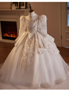 Vestido Formal de Gasa con Crochet de Poliéster para Niñas, Estilo <span class=keywords><strong>2026</strong></span>, Traje de Princesa para Niñas Mayores, Ideal para Presentaciones de Piano - Product Image 6