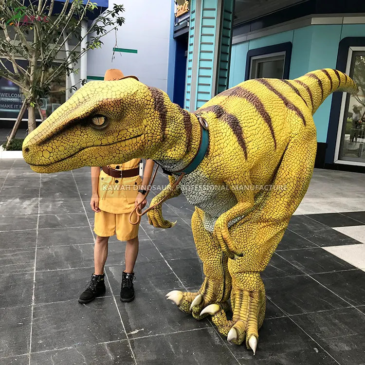 Kostum Dinosaurus Realistis Ukuran Hidup Produk Taman Hiburan Lainnya Kostum Velociraptor Kaki Tersembunyi untuk Kerajaan Dino