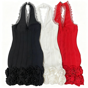 Femmes Sexy col en V profond dentelle garniture florale Mini robe robes de soirée en gros - Product Image 6