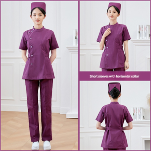 Điều dưỡng đồng phục dệt cotton polyester dài tay áo ngắn phong cách chia bộ Unisex màu tím phòng điều hành hàng đầu + quần Bệnh viện Y tế - Product Image 5