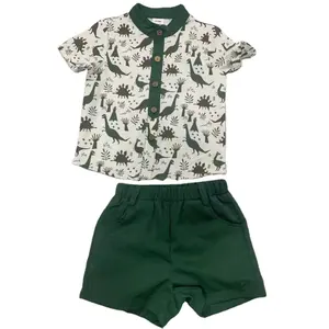 Summer New Boys Clothing Sets Casual Children's Short Sleeve Shirt and Pants with Dinosaur Pattern Two-Piece Suit